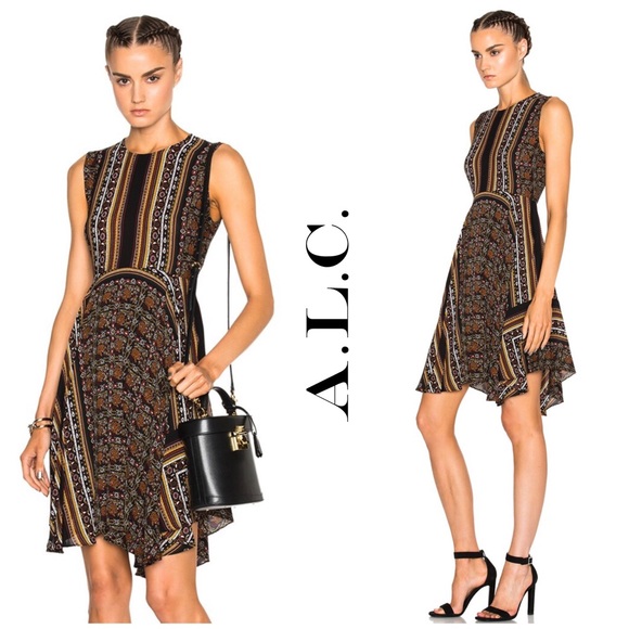 NEW A.L.C. Silk-Crepe Scarf Print Sleeveless Dress Size 2 - Picture 2 of 11